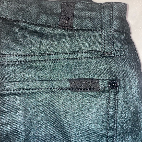 7 For All Mankind Shimmer Metallic Emerald Green Coated Jeans Denim 24 XS - Picture 5 of 11